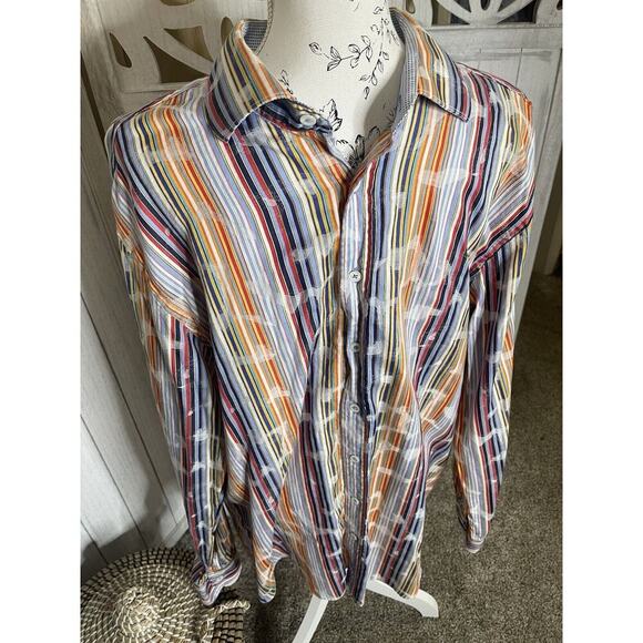 Bugatchi Uomo Mens Long Sleeve Button Down Shirt-Size XL Colorful Striped - Picture 2 of 8